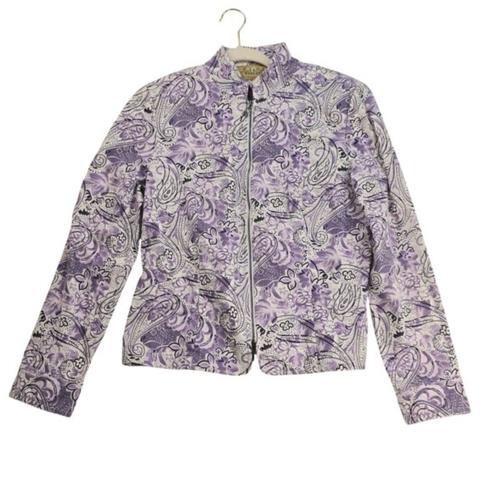 Peck Peck‎ Weekend Purple Paisley Print Zip Front Jacket Size 10 Blazer